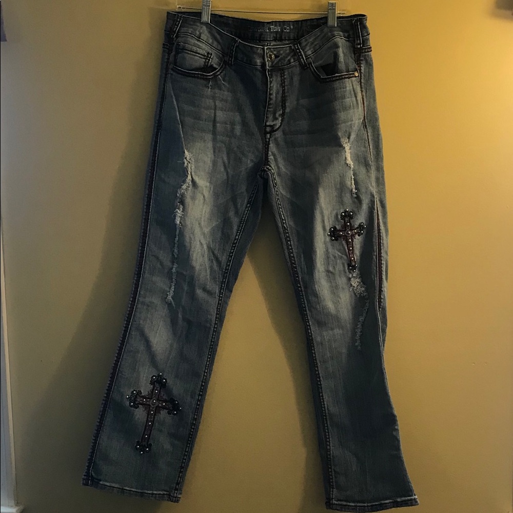 Cowgirl Tuff Co Jeans with studded cross
